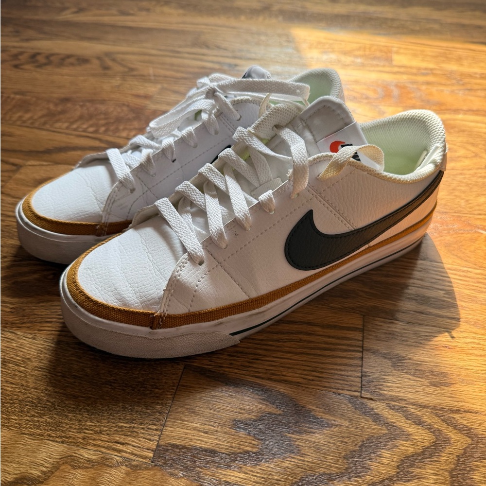 Nike White and Brown Sneakers with Black Swoosh